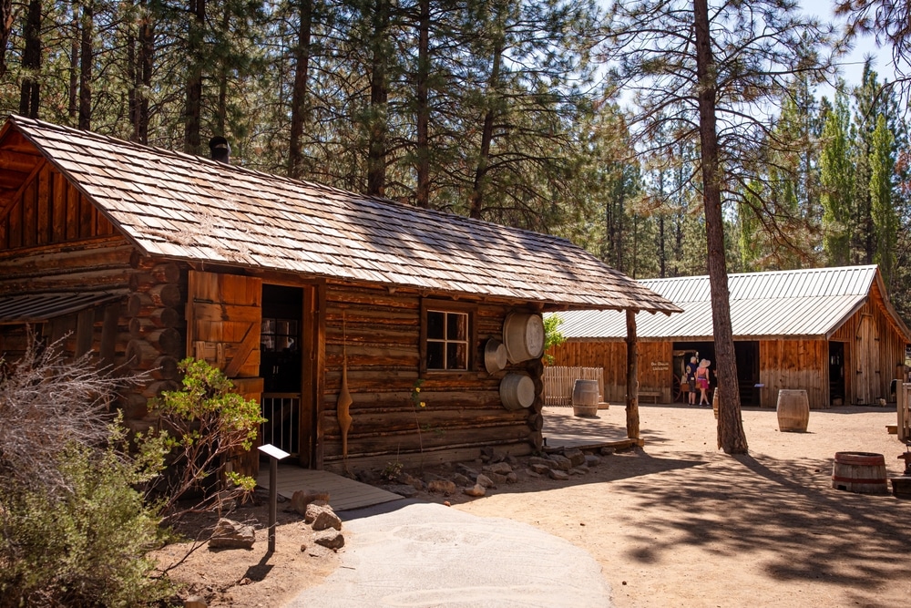 Log cabin displays at the High Desert Museum, one of the best things to do in Bend Oregon.