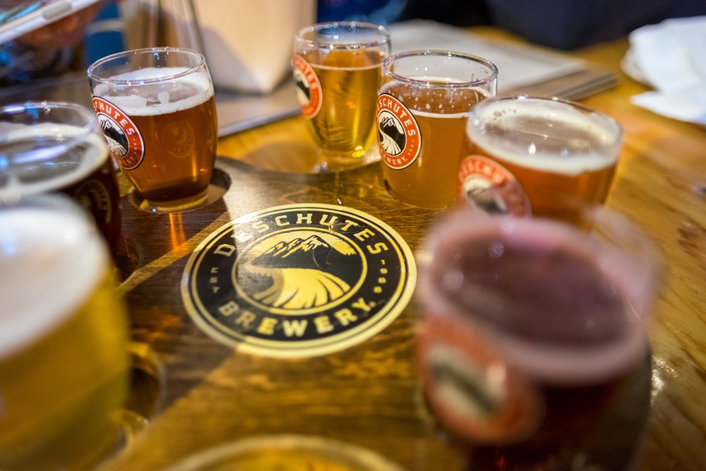 A flight of beers at Deschutes Brewery, one of the best Bend Breweries.