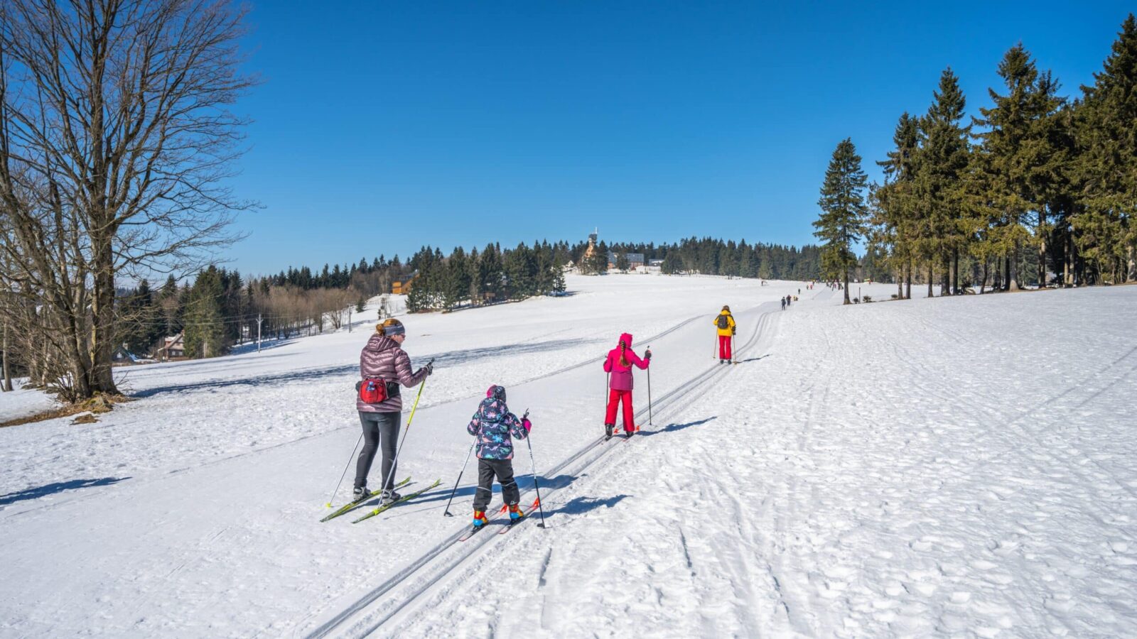 What to do in Bend? Go cross country skiing as a family.